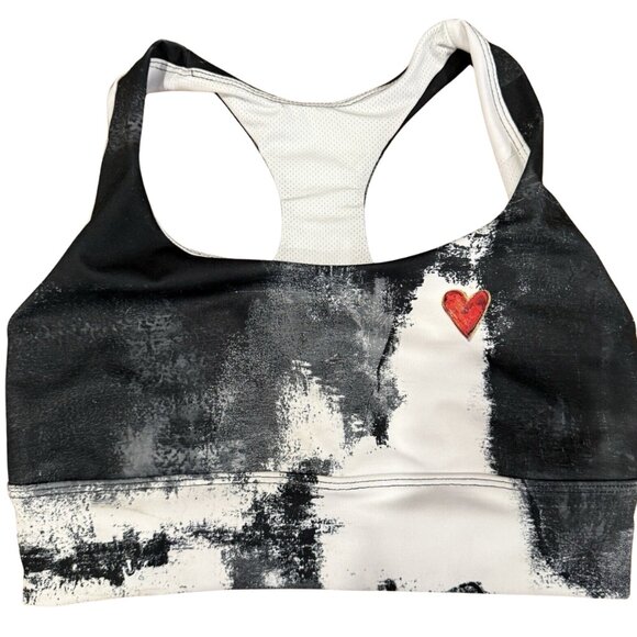Debbie Dannheisser Abstract Black | White Red Heart Art Sports Bra Womens M‎ - Picture 1 of 6